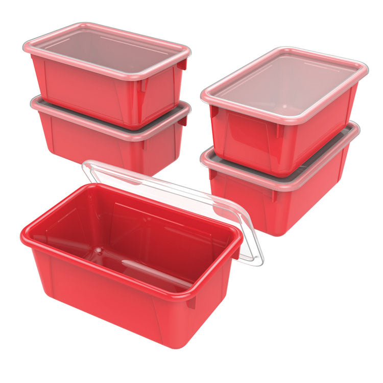 Cubby Bin with Lid, 12.28 x 7.95 x 5.23, Red, 5/Pack 1