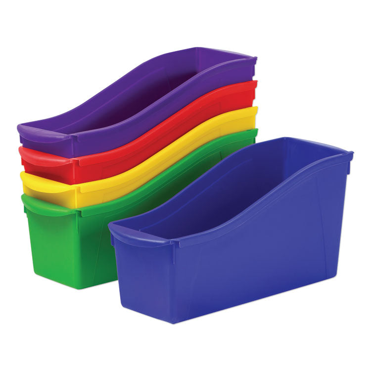 Interlocking Book Bins with Clear Label Pouches, 4.75" x 12.63" x 7", Assorted Colors, 5/Pack 1