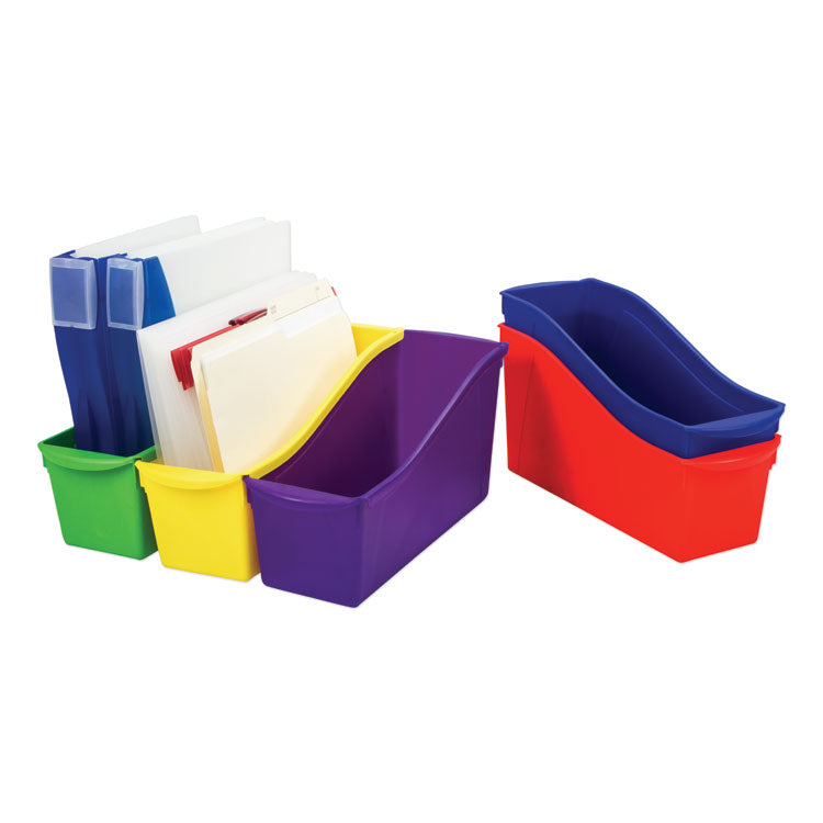 Interlocking Book Bins with Clear Label Pouches, 4.75" x 12.63" x 7", Assorted Colors, 5/Pack 3