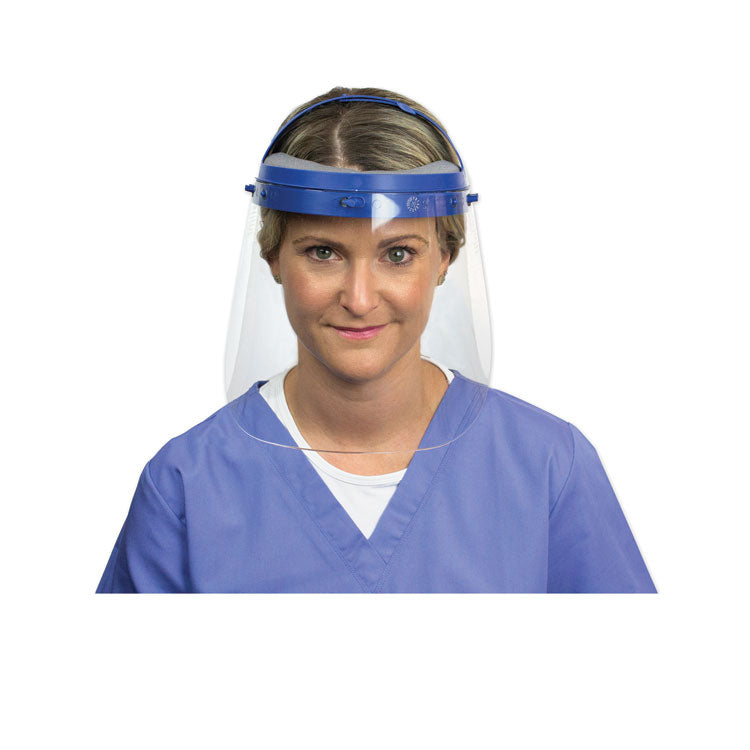 Fully Assembled Full Length Face Shield with Head Gear, 16.5 x 10.25 x 11, Clear/Blue, 16/Carton 2