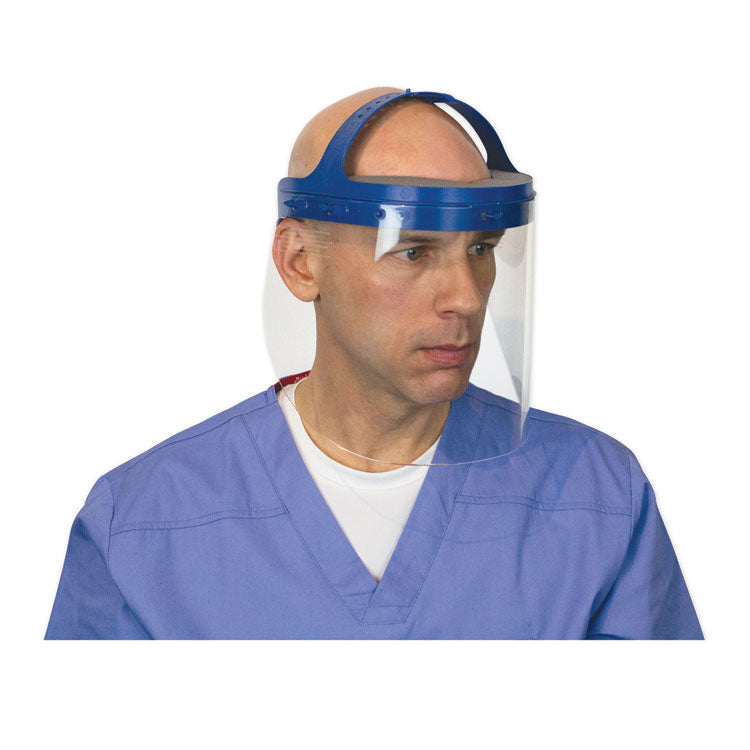 Fully Assembled Full Length Face Shield with Head Gear, 16.5 x 10.25 x 11, Clear/Blue, 16/Carton 6