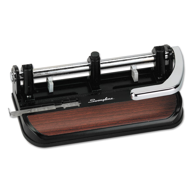 40-Sheet Accented Heavy-Duty Lever Action Two- To Seven-Hole Punch, 11/32" Holes, Black/woodgrain 1