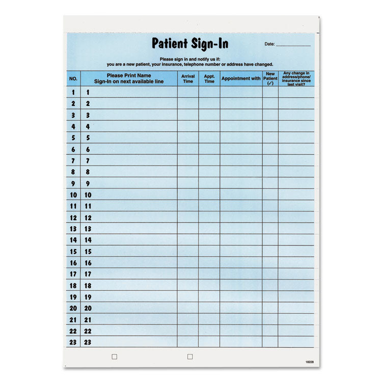 Patient Sign-In Label Forms, Two-Part Carbon, 8.5 x 11.63, Blue Sheets, 125 Forms Total 1