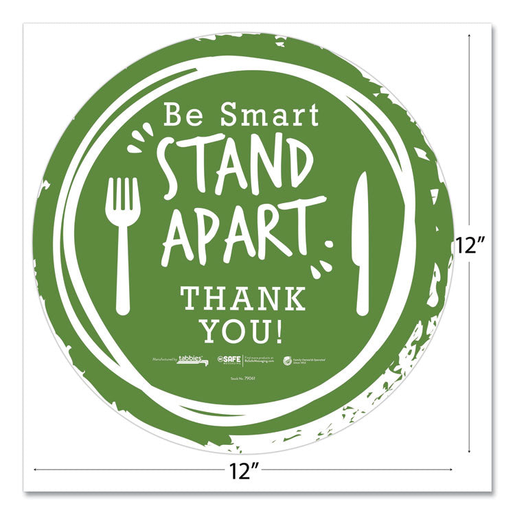 Besafe Messaging Floor Decals, Be Smart Stand Apart; Knife/fork; Thank You, 12" Dia., Green/white, 60/carton 2