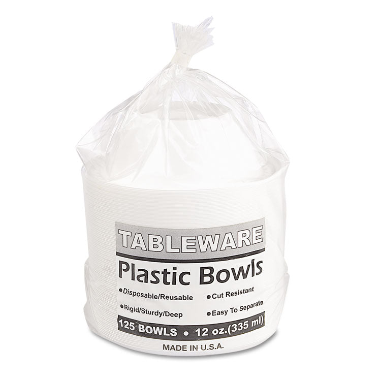 Plastic Dinnerware, Bowls, 12 Oz, White, 125/pack 3