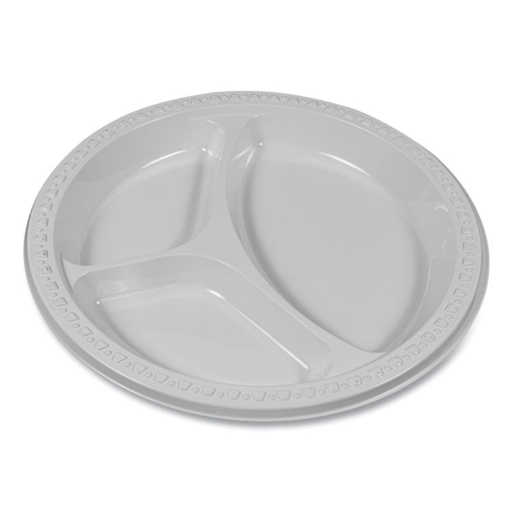 Plastic Dinnerware, Compartment Plates, 9" Dia, White, 125/pack 4