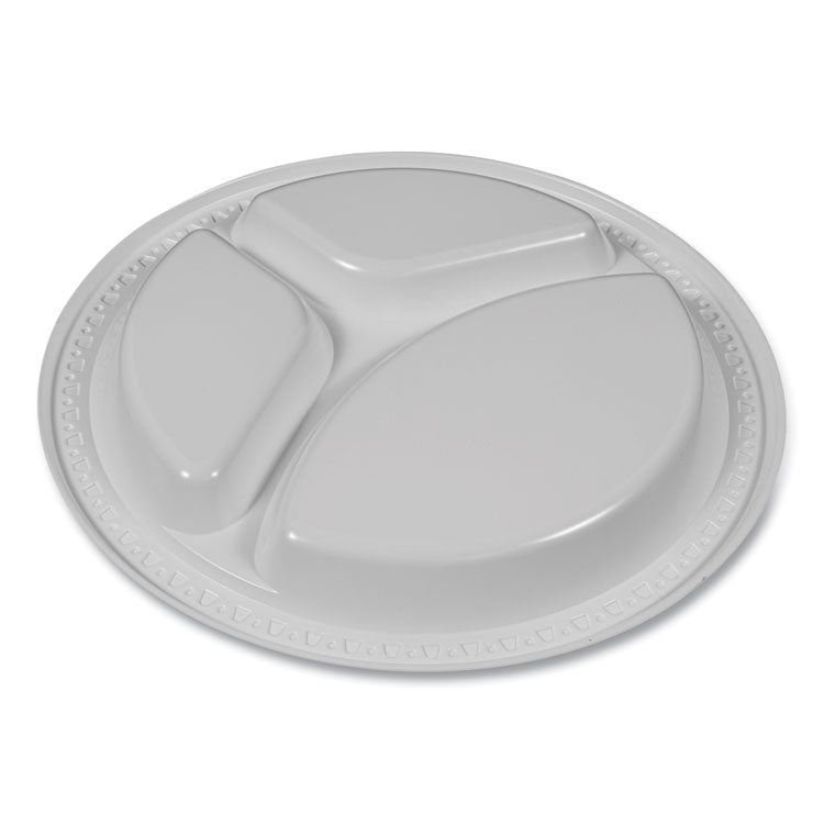 Plastic Dinnerware, Compartment Plates, 9" Dia, White, 125/pack 5