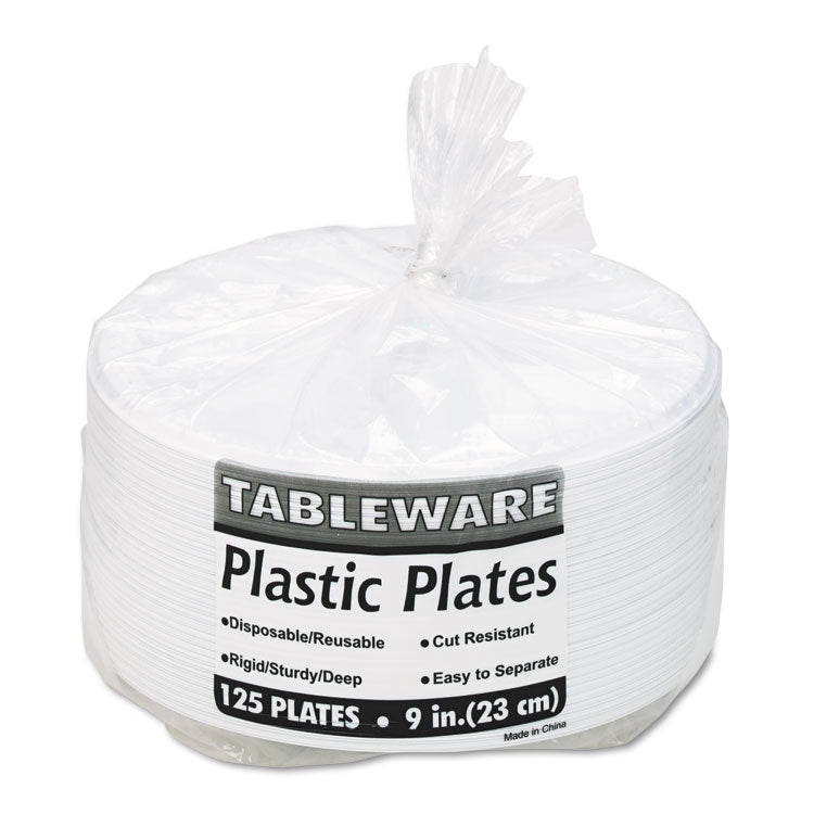 Plastic Dinnerware, Compartment Plates, 9" Dia, White, 125/pack 3