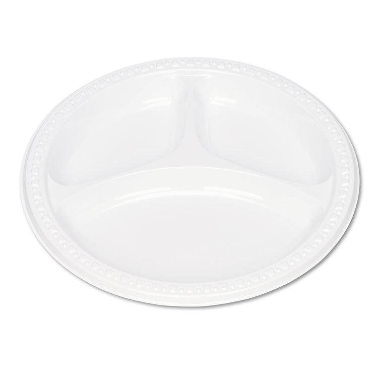 Plastic Dinnerware, Compartment Plates, 9" Dia, White, 125/pack 1