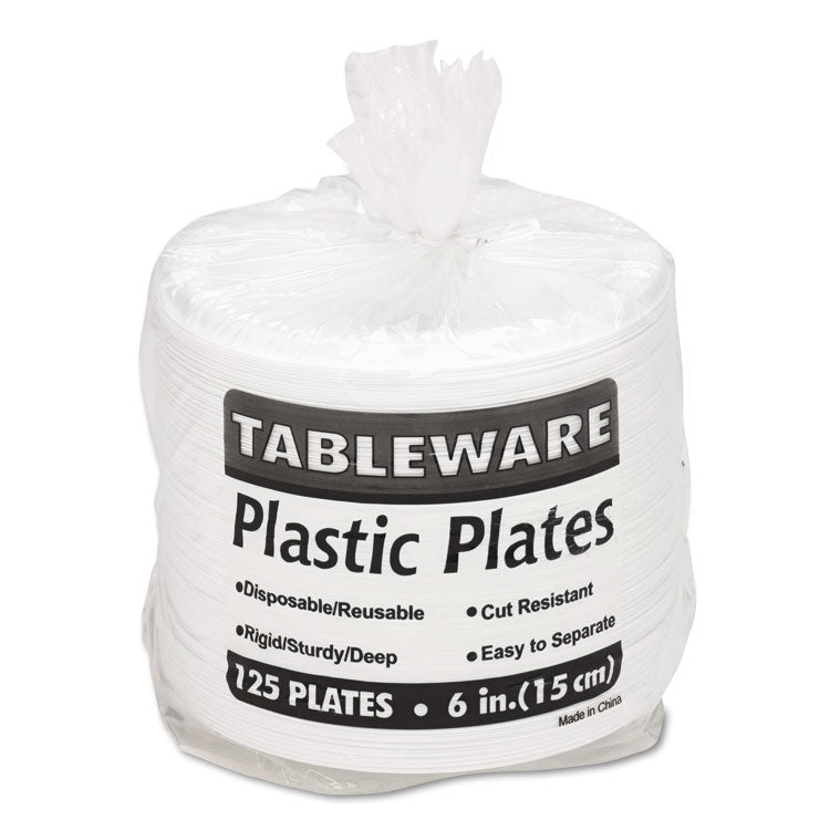 Plastic Dinnerware, Plates, 6" Dia, White, 125/pack 3