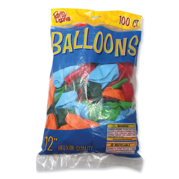 Balloons, 12", Helium Quality Latex, Assorted Colors, 100/Pack, 20 Packs/Carton 1