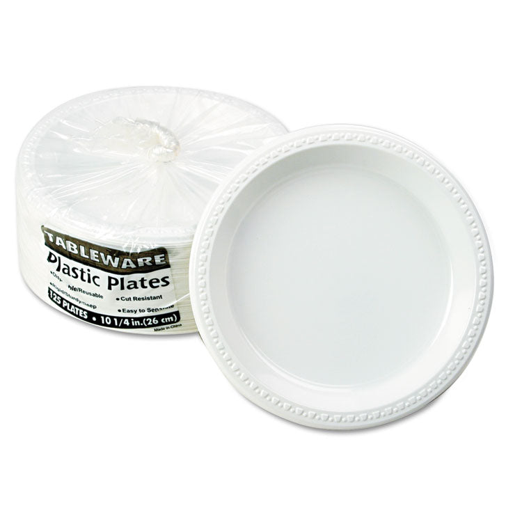 Plastic Dinnerware, Plates, 10.25" Dia, White, 125/pack 1