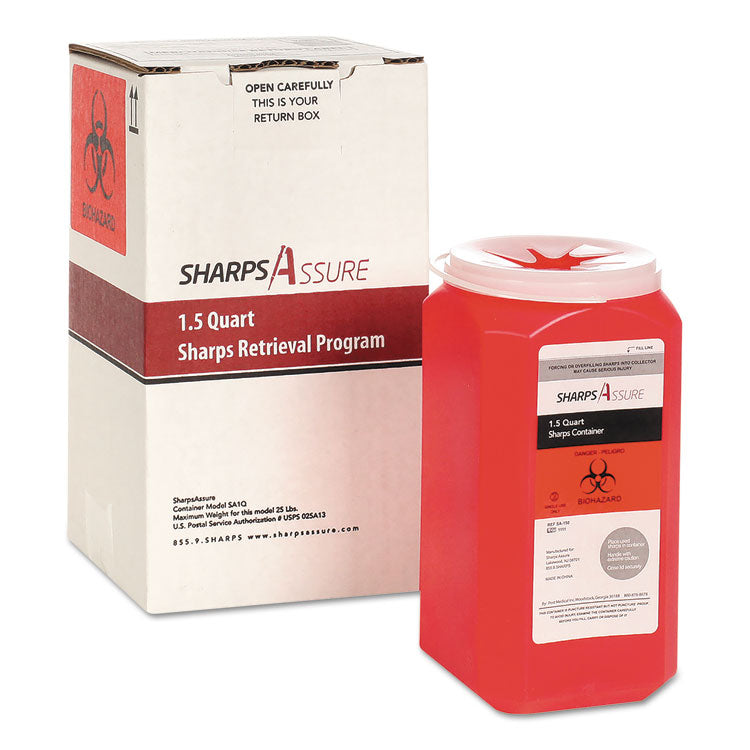 Sharps Retrieval Program Containers, 1.5 Qt, Plastic, Red 1