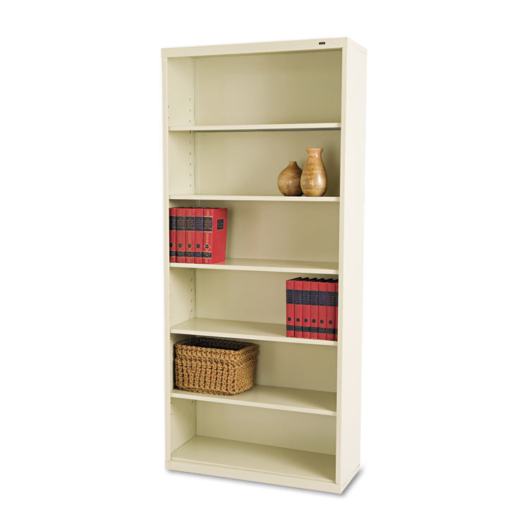 Metal Bookcase, Six-Shelf, 34.5w x 13.5h x 78h, Putty 1