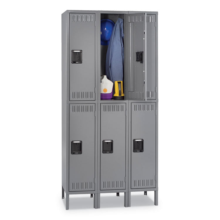 Double Tier Locker With Legs, Triple Stack, 36w X 18d X 78h, Medium Gray 1