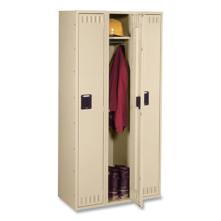 Single-Tier Locker, Three Lockers with Hat Shelves and Coat Rods, 36w x 18d x 72h, Sand 2