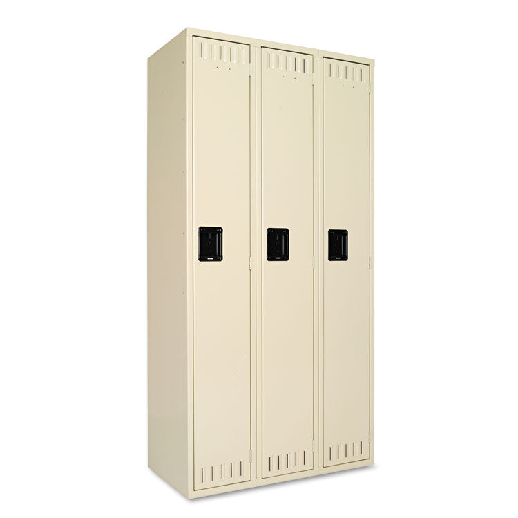 Single-Tier Locker, Three Lockers with Hat Shelves and Coat Rods, 36w x 18d x 72h, Sand 1