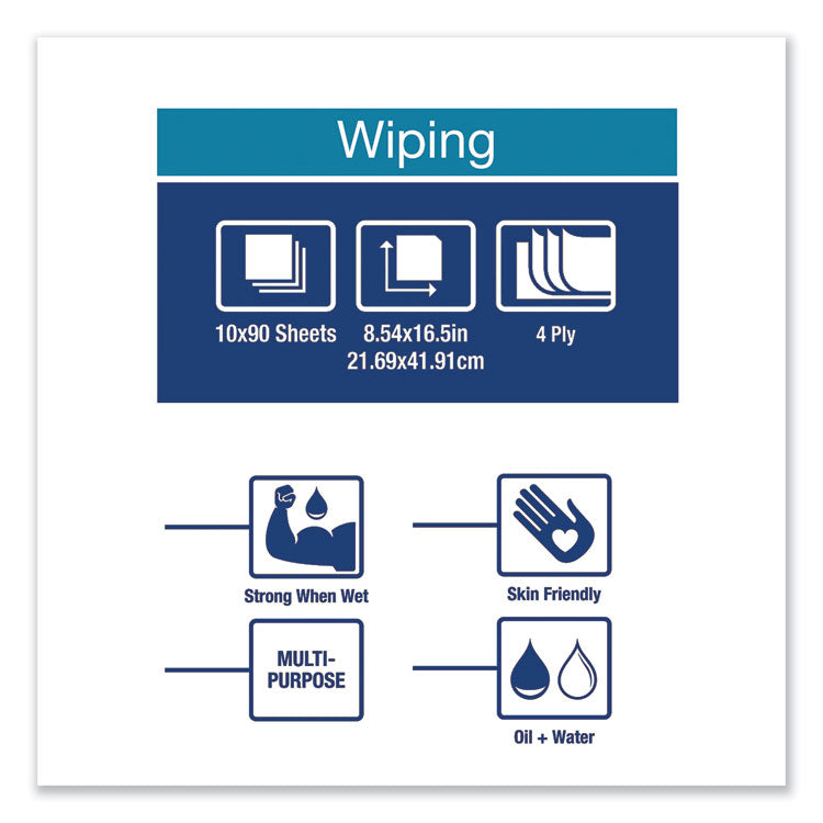 Industrial Paper Wiper, 4-Ply, 8.54 x 16.5, Unscented, Blue, 90 Towels/Box, 10 Boxes/Carton 6