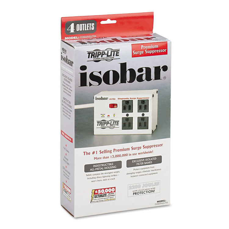 Isobar Surge Protector with Diagnostic LEDs, 4 AC Outlets, 6 ft Cord, 3,330 J, Light Gray 2