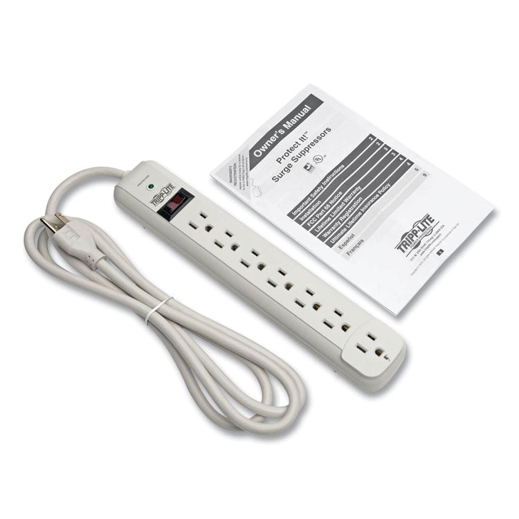 Protect It! Surge Protector, 7 AC Outlets, 6 ft Cord, 1,080 J, Light Gray 8