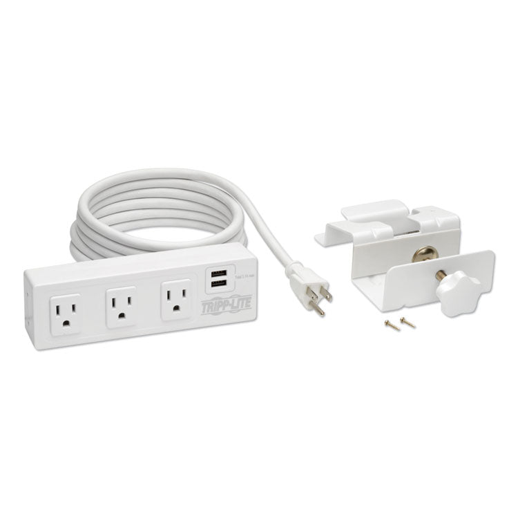 Surge Protector, 3 AC Outlets/2 USB Ports, 10 ft Cord, 510 J, White 2