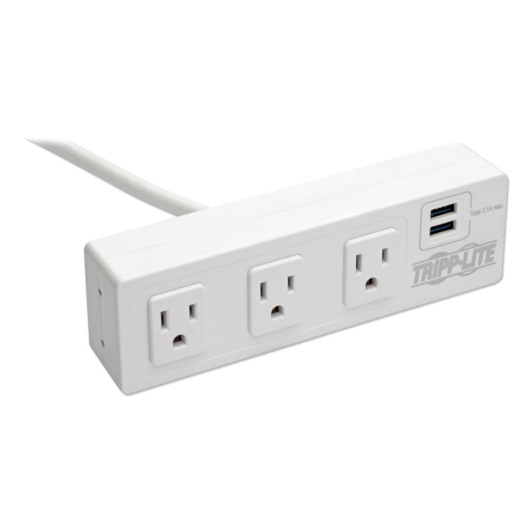 Surge Protector, 3 AC Outlets/2 USB Ports, 10 ft Cord, 510 J, White 3