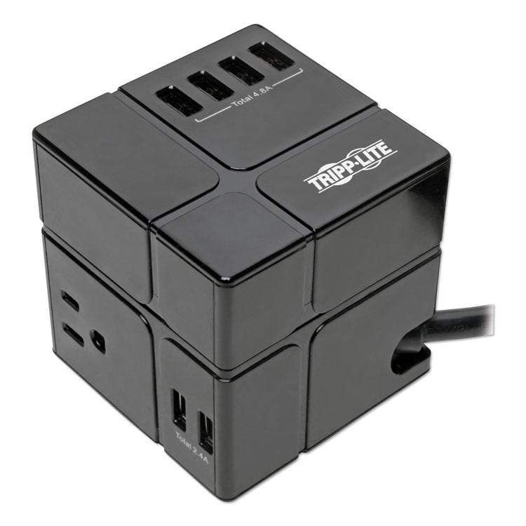 Power Cube Surge Protector, 3 AC Outlets/6 USB-A Ports, 6 ft Cord, 540 J, Black 1