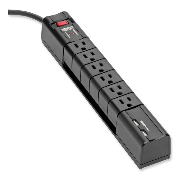 Protect It! Surge Protector, 6 AC Outlets/2 USB Ports, 8 ft Cord, 1,080 J, Black 1