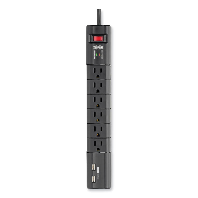 Protect It! Surge Protector, 6 AC Outlets/2 USB Ports, 8 ft Cord, 1,080 J, Black 4