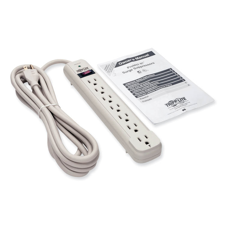 Protect It! Surge Protector, 7 AC Outlets, 12 ft Cord, 1,080 J, Light Gray 7