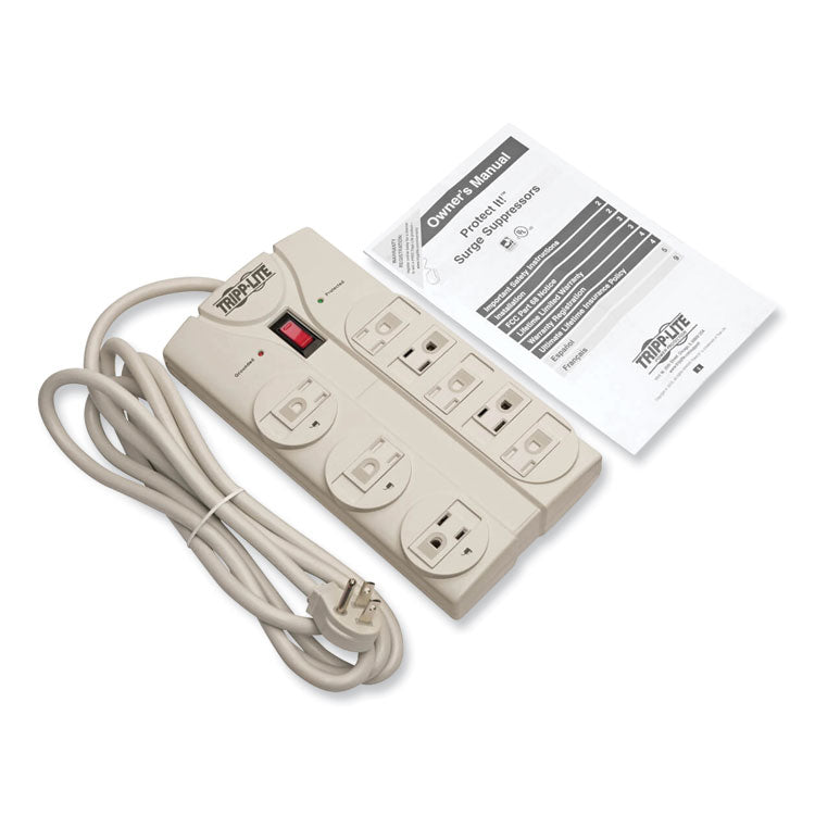 Protect It! Surge Protector, 8 AC Outlets, 8 ft Cord, 1,440 J, Light Gray 8