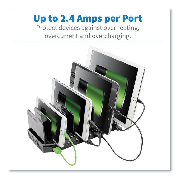 Desktop Charging Station with Adjustable Storage, 10 Devices, 9.4 x 4.7 x 1, Black 4