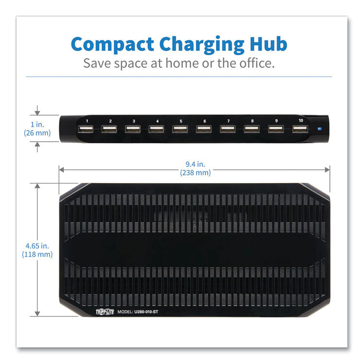 Desktop Charging Station with Adjustable Storage, 10 Devices, 9.4 x 4.7 x 1, Black 6