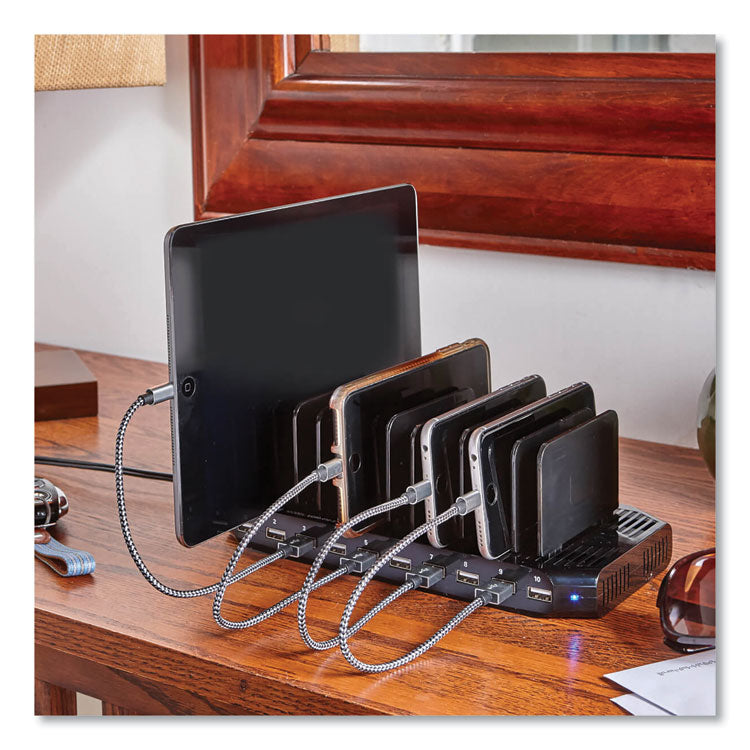 Desktop Charging Station with Adjustable Storage, 10 Devices, 9.4 x 4.7 x 1, Black 9