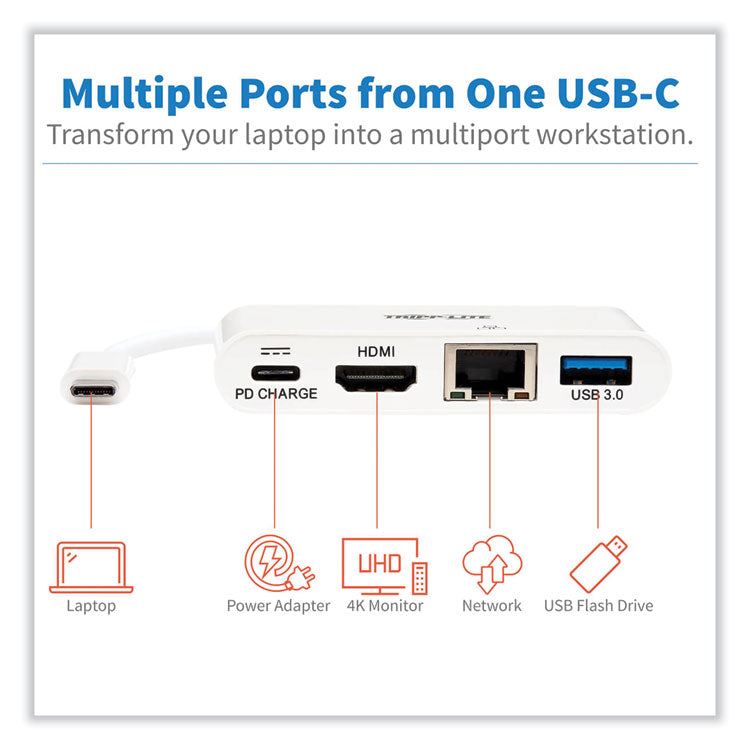 4k Dock With Charging And Ethernet, Usb C/4k Hdmi/usb A/pd Charging, White 4