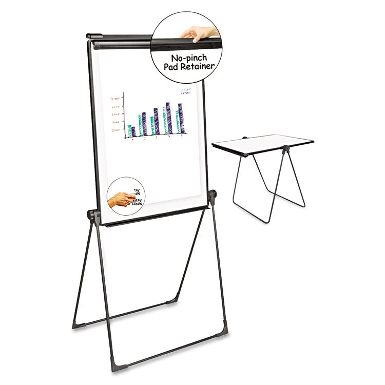 Foldable Double-Sided Dry Erase Easel, Two Configurations, 29 x 41, White Surface, Black Plastic Frame 1