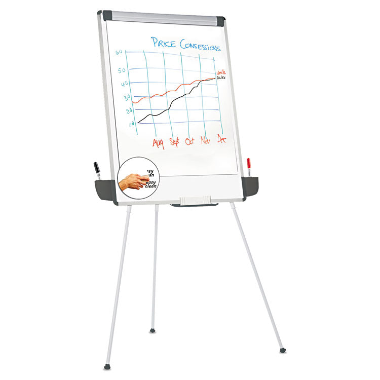 Dry Erase Board with Tripod Easel and Adjustable Pen Cups, 29 x 41, White Surface, Silver Frame 1