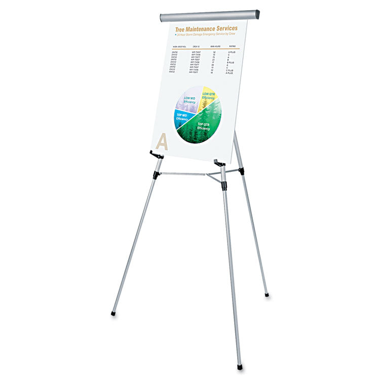 3-Leg Telescoping Easel With Pad Retainer, Adjusts 34" To 64", Aluminum, Silver 1