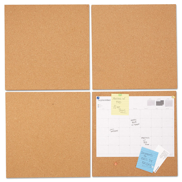 Cork Tile Panels, 12 x 12, Brown Surface, 4/Pack 1