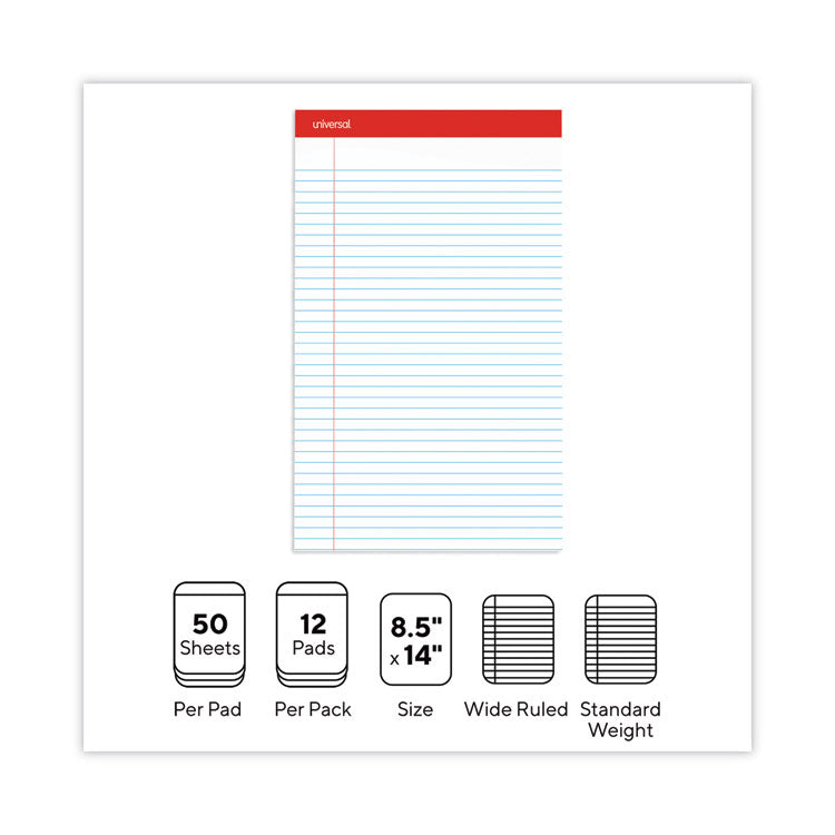 Perforated Ruled Writing Pads, Wide/legal Rule, Red Headband, 50 White 8.5 X 14 Sheets, Dozen 4