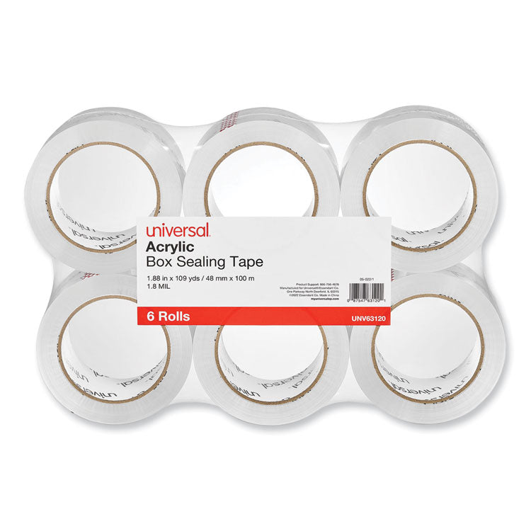 Deluxe General-Purpose Acrylic Box Sealing Tape, 1.7 mil, 3" Core, 1.88" x 109 yds, Clear, 6/Pack 1