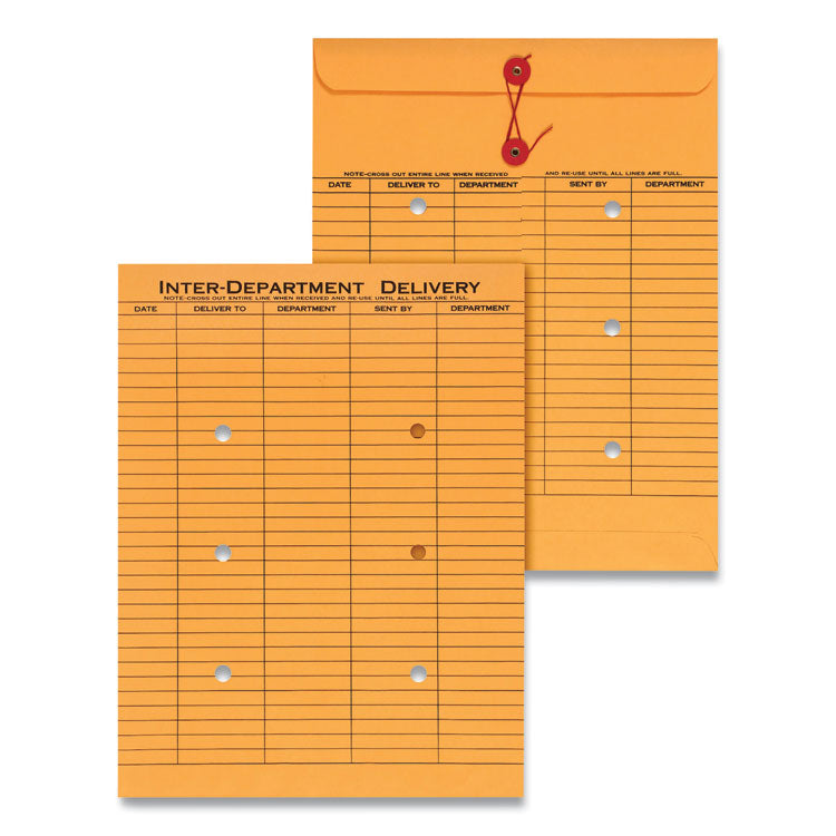 Light Brown Kraft String/Button Interoffice Envelope, #97, Two-Sided Five-Column Format, 10 x 13, Light Brown Kraft, 100/Box 1