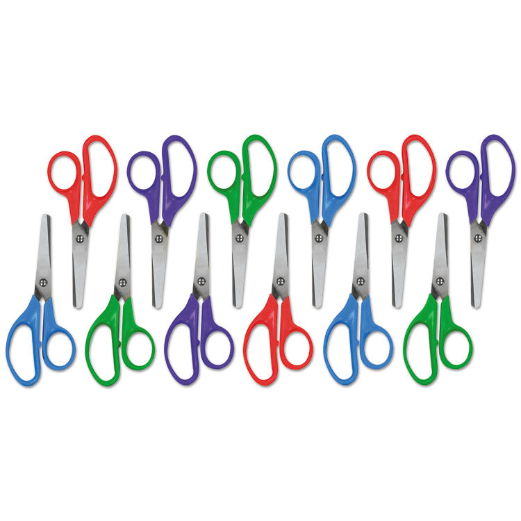 Kids' Scissors, Rounded Tip, 5" Long, 1.75" Cut Length, Assorted Straight Handles, 12/pack 1