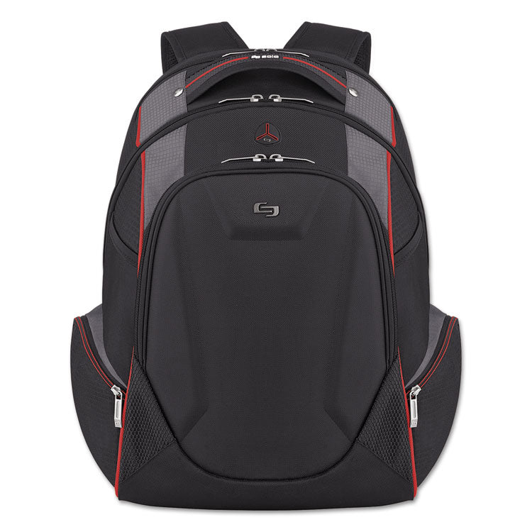 Launch Laptop Backpack, Fits Devices Up to 17.3", Polyester, 12.5 x 8 x 19.5, Black/Gray/Red 1