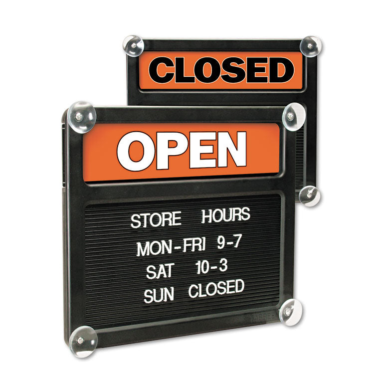 Double-Sided Open/Closed Sign w/Plastic Push Characters, 14.38 x 12.38 1