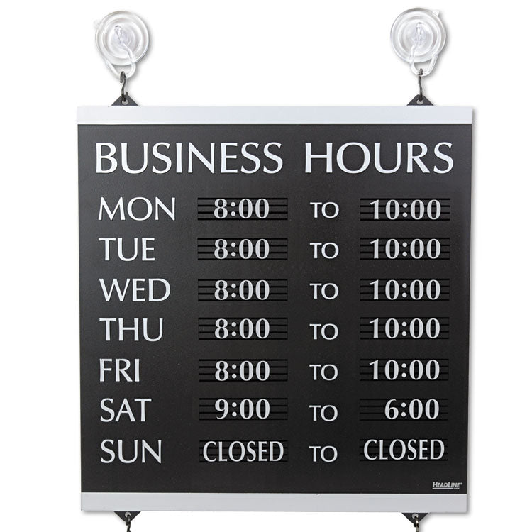 Century Series Business Hours Sign, Heavy-Duty Plastic, 13 X 14, Black 1