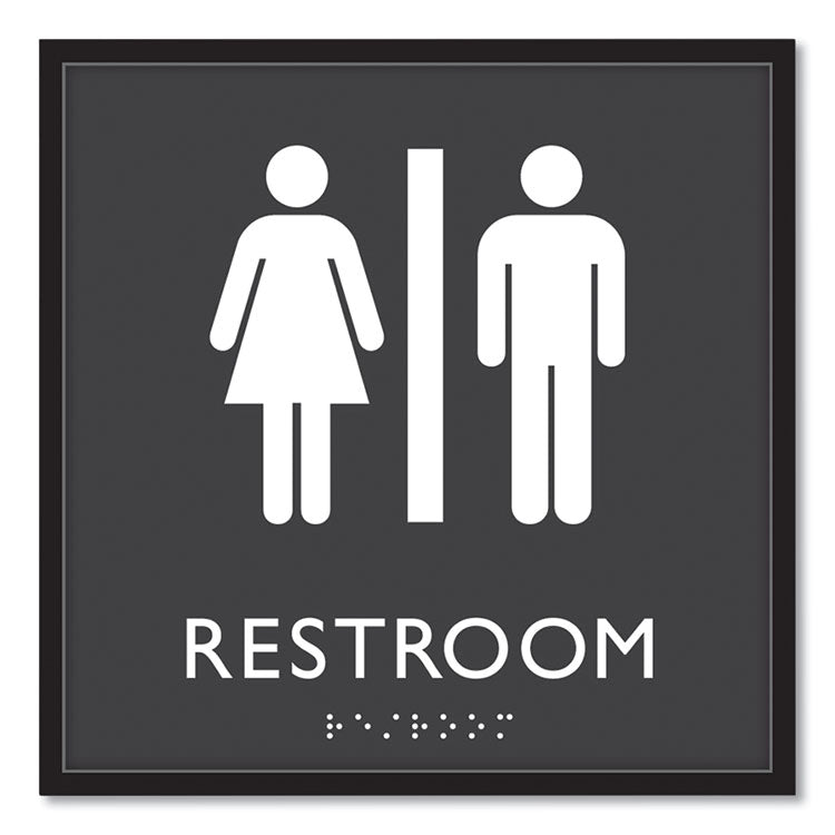 ADA Sign, Unisex Restroom, Plastic, 8 x 8, Clear/White 1