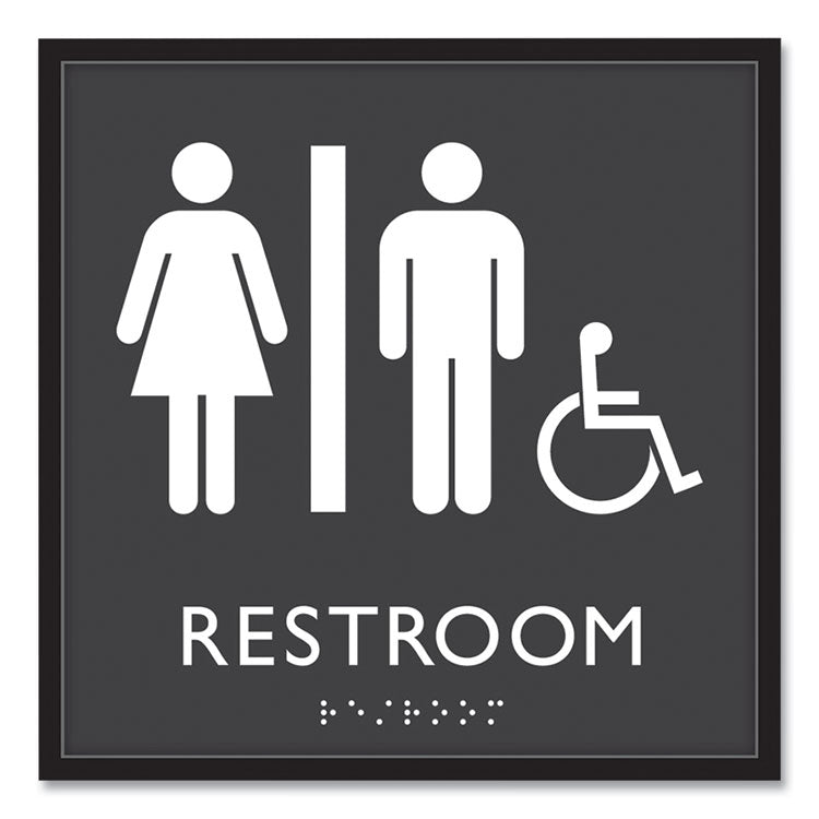 ADA Sign, Unisex Accessible Restroom, Plastic, 8 x 8, Clear/White 1