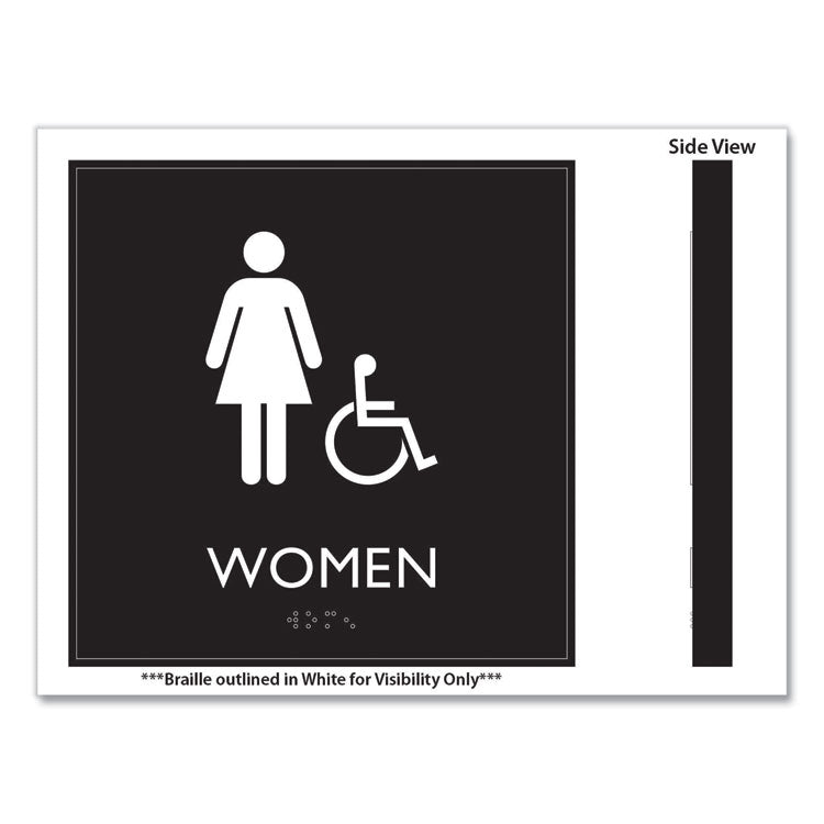 ADA Sign, Women Accessible, Plastic, 8 x8, Clear/White 2