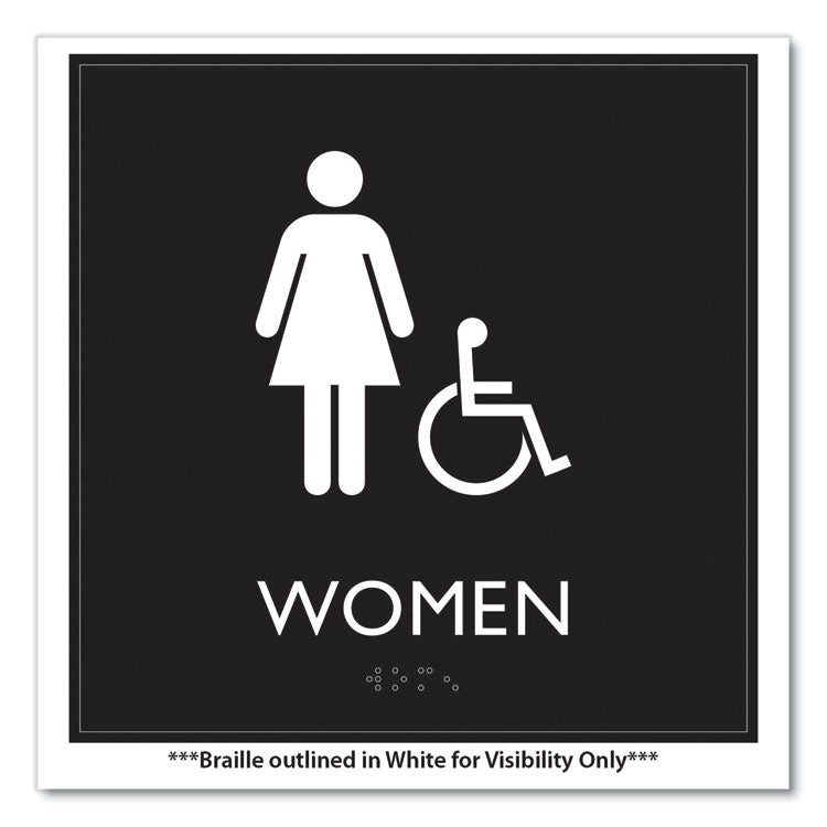 ADA Sign, Women Accessible, Plastic, 8 x8, Clear/White 3